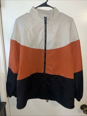 SHEIN Colorblock Windbreaker Jacket in Cream Tan, Orange & Black 🧡🖤